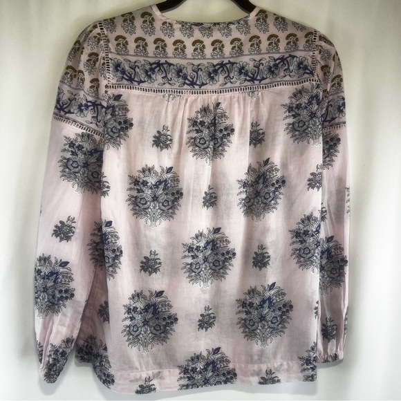 Point Sur Size Large Blouse Popover Pink Purple Floral Print Half Button Sz:XXS - Picture 10 of 13